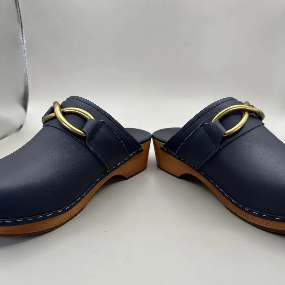 M.GEMI Miriam Clogs Mules Womens Size US 6/EU 36 Navy Calf Leather Made in Italy